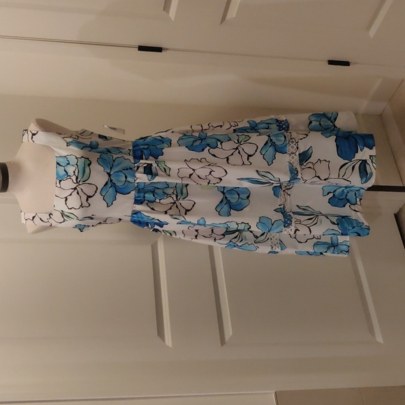 Burryco White/Blue Erika Floral Midi Dress Sz 8 - Picture 10 of 14